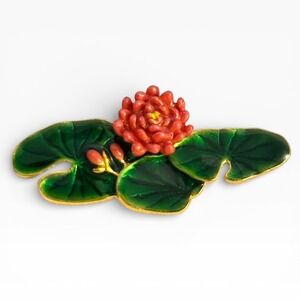Vintage MFA Enamel Lily‎ Pad & Lotus Brooch Monet Water Lilies Inspired Signed